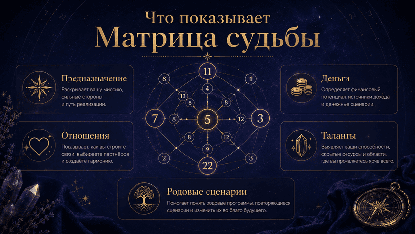 что показывает Матрица судьбы — предназначение, деньги, отношения, таланты и родовые сценарии